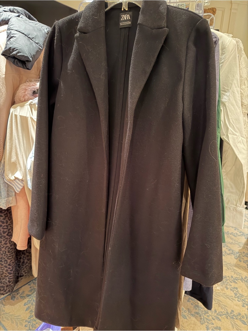 Zara Black Long Open-Front Trench Coat